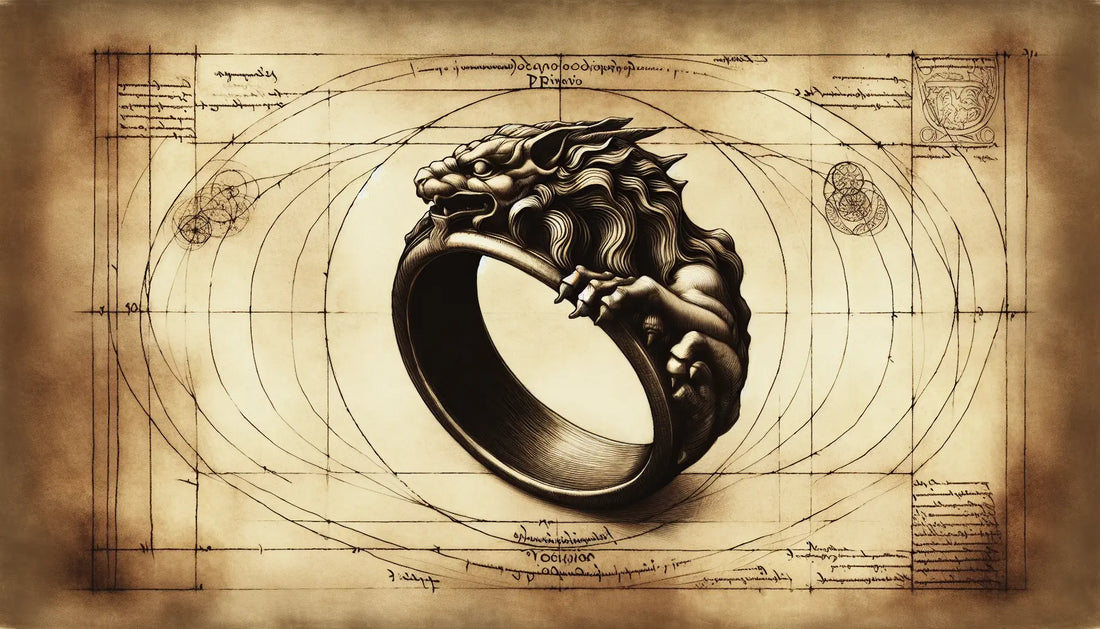 Antiker griechischer Bronzeringskizze mit mythologischer Kreatur im da Vinci Stil