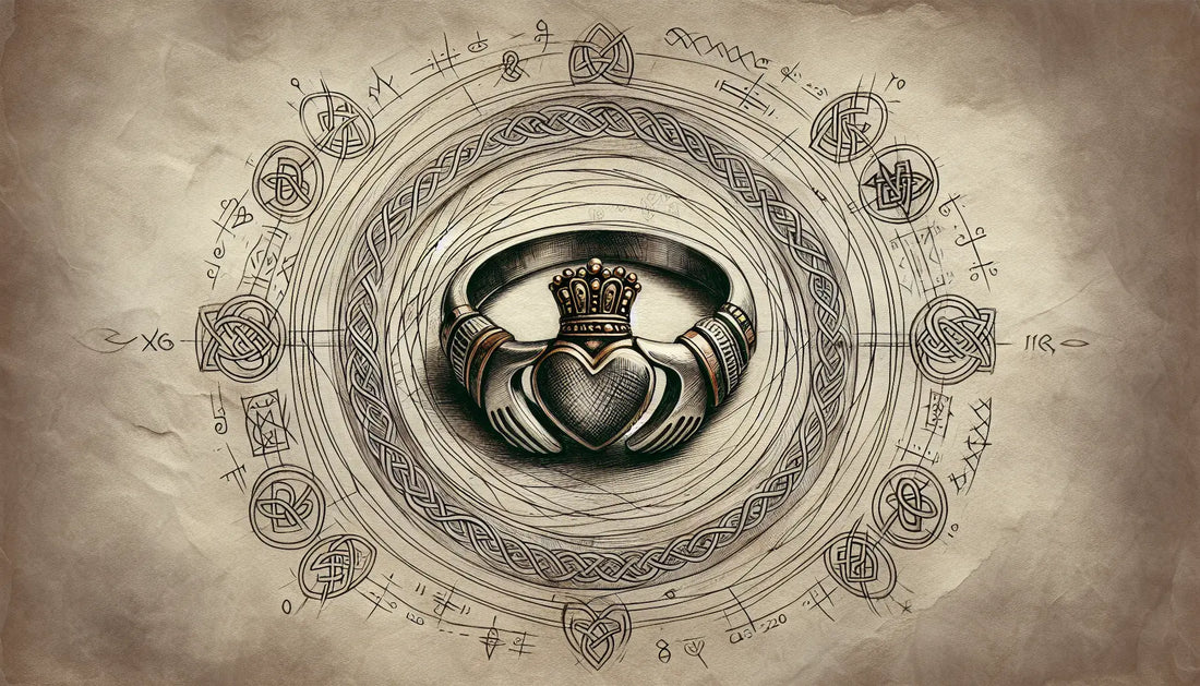 Antiker Claddagh-Ring mit keltischen Mustern und Symbolen für Liebe und Freundschaft in da Vinci Stil