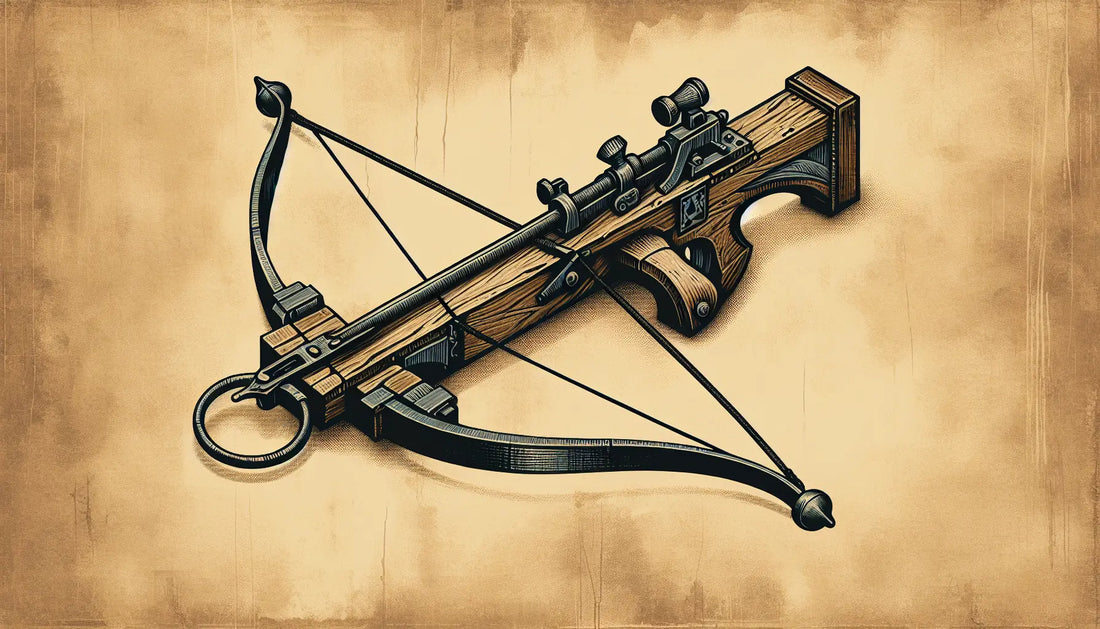 Mittelalterliche Armbrust mit natürlicher Holzoberfläche in grober Ölmalerei