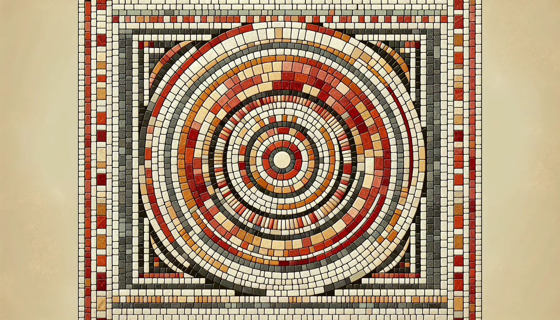 Antiker Ring als Mosaik aus rotbraunen und goldenen Segmenten auf hellem Stein