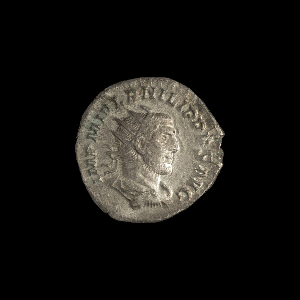 Obverse of Roman silver antoninianus of Philip I, legend IMP PHILIPPVS AVG, radiate or laureate bust right.
