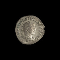 Obverse of Roman silver antoninianus of Philip I, legend IMP PHILIPPVS AVG, radiate or laureate bust right.
