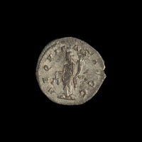 Reverse of Roman silver antoninianus of Philip I, showing Aequitas, legend AEQVITAS AVGG.