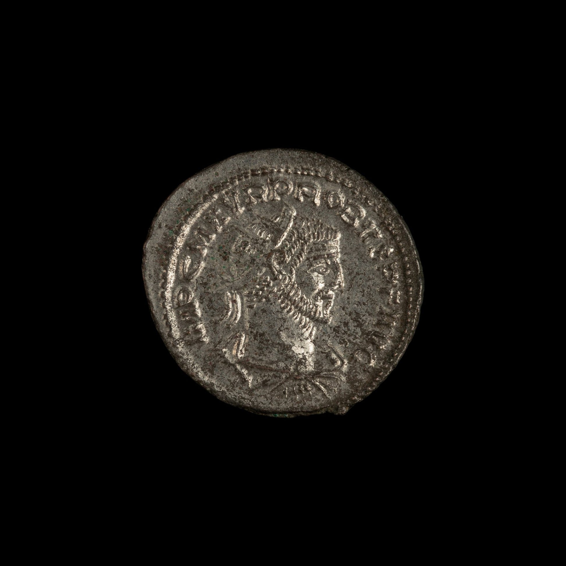 Obverse of Roman silver antoninianus of Probus, legend IMP C M AVR PROBVS P F AVG, radiate or laureate bust right.