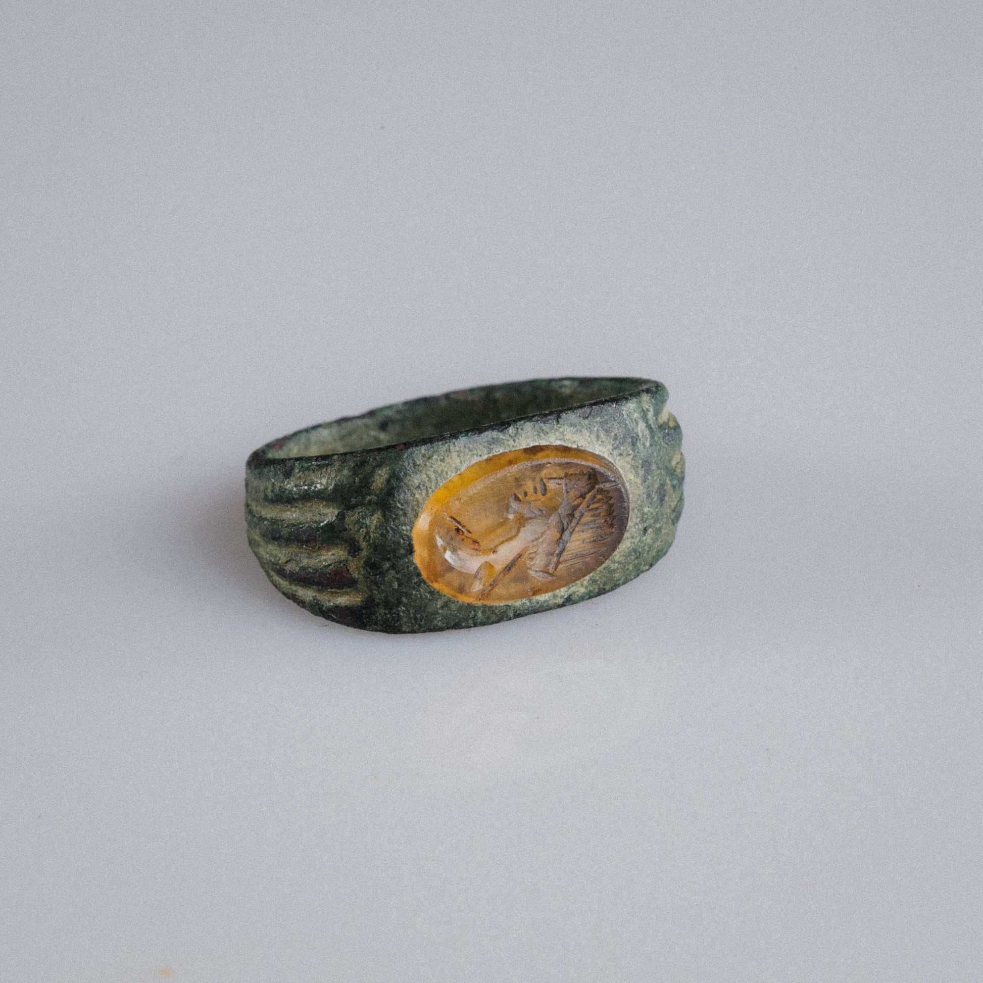 Roman Bronze Ring with Carnelian Intaglio Bust – “Faustina” (2nd–3rd century AD) – EU 52 / US 6.25