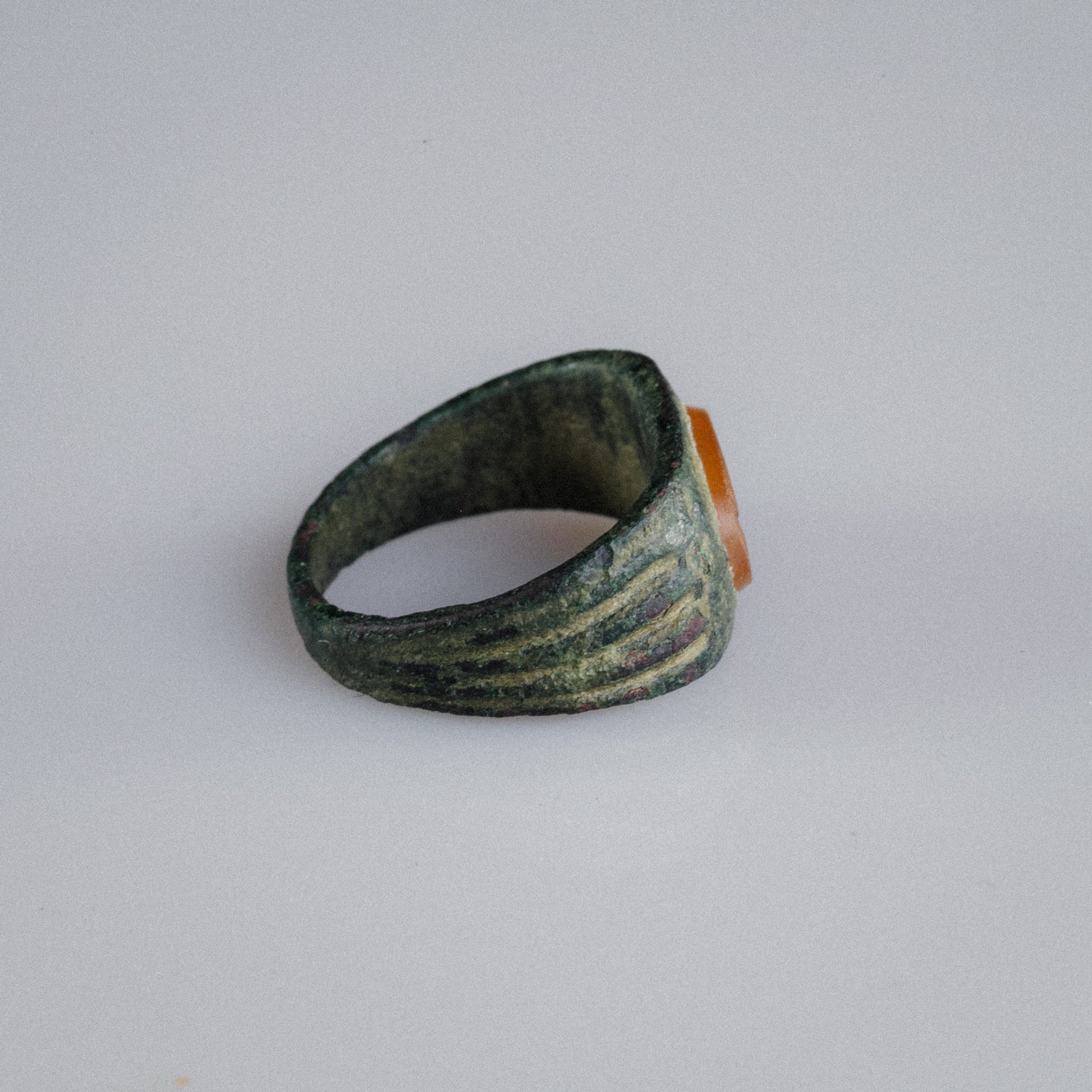 Roman Bronze Ring with Carnelian Intaglio Bust – “Faustina” (2nd–3rd century AD) – EU 52 / US 6.25