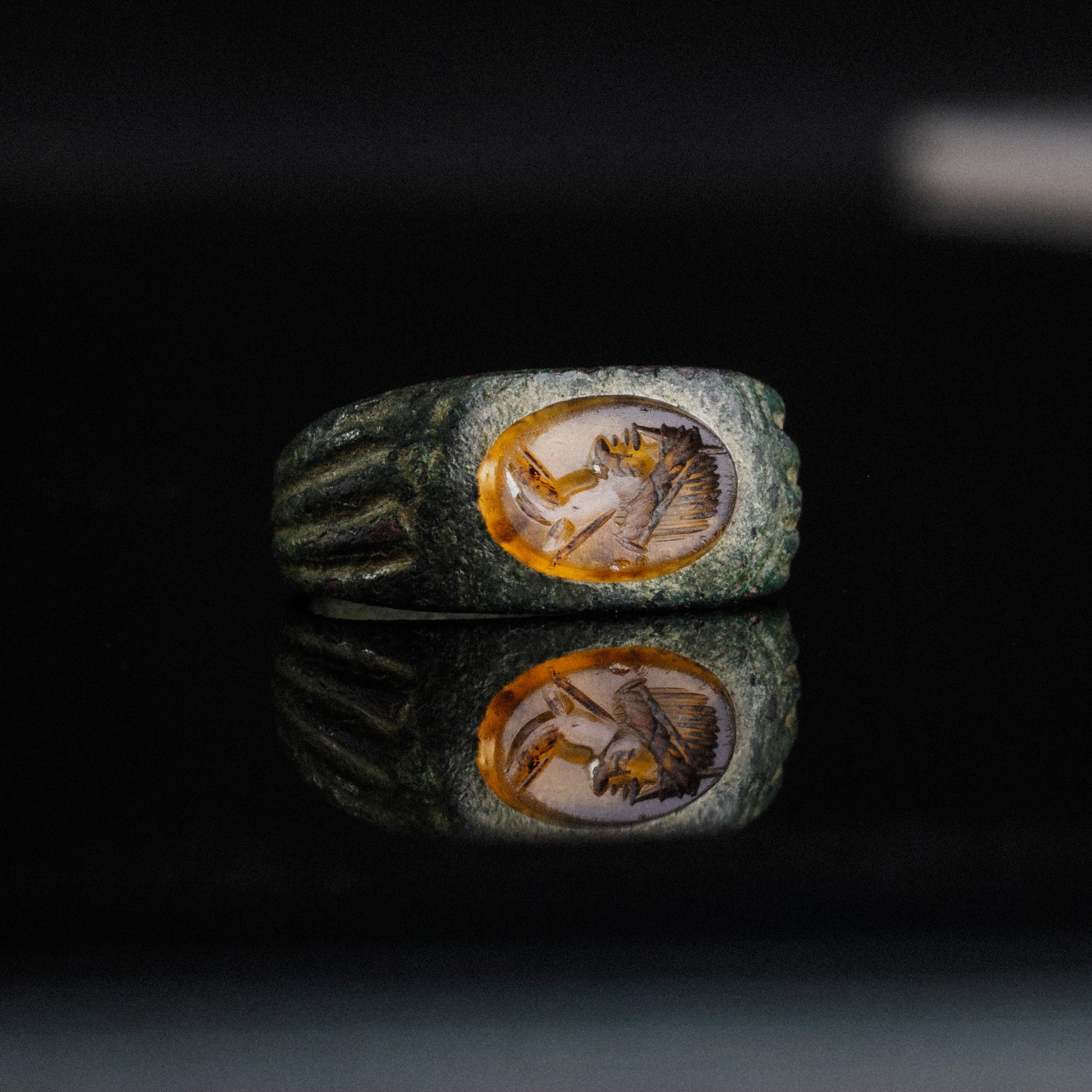 Roman Bronze Ring with Carnelian Intaglio Bust – “Faustina” (2nd–3rd century AD) – EU 52 / US 6.25