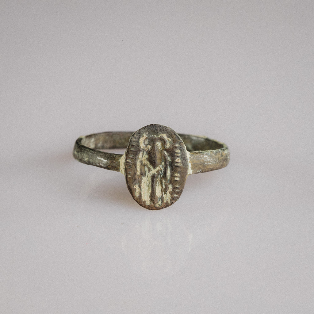 Early Byzantine Bronze Marriage Ring with Facing Couple – “Eudokia” (6th–9th century AD) – EU 58.5 / US 8.5