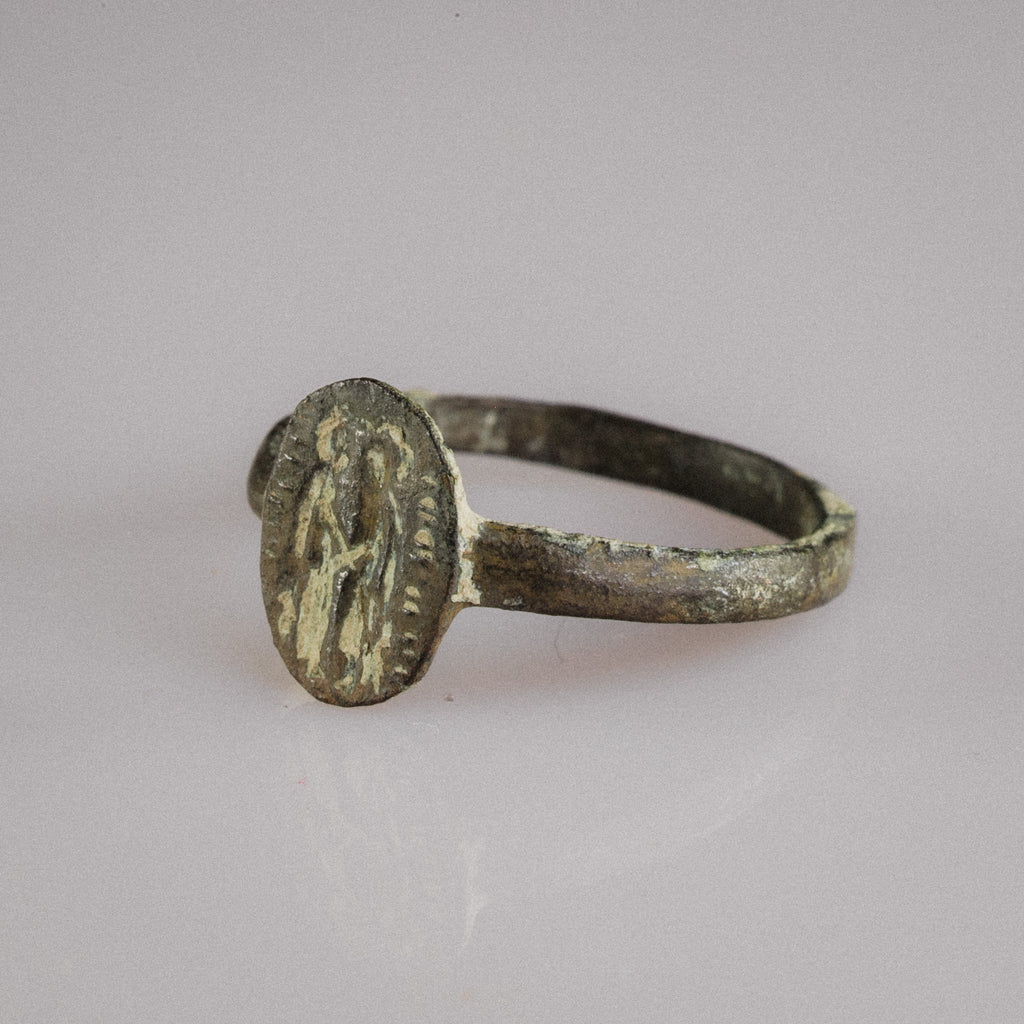 Early Byzantine Bronze Marriage Ring with Facing Couple – “Eudokia” (6th–9th century AD) – EU 58.5 / US 8.5