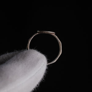 Side profile of Byzantine silver ring Danielos revealing flat bezel and thin D-section hoop