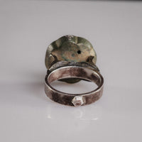 Rear view of Islamic silver ring Gulizar with faceted boss on the hoop