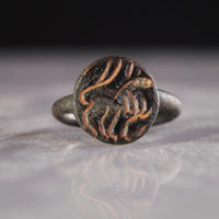 “Leo Fortis” – Roman Bronze Ring with Lion Intaglio (1st–3rd Century AD) – EU 57 / US 8 Aurora Antiqua