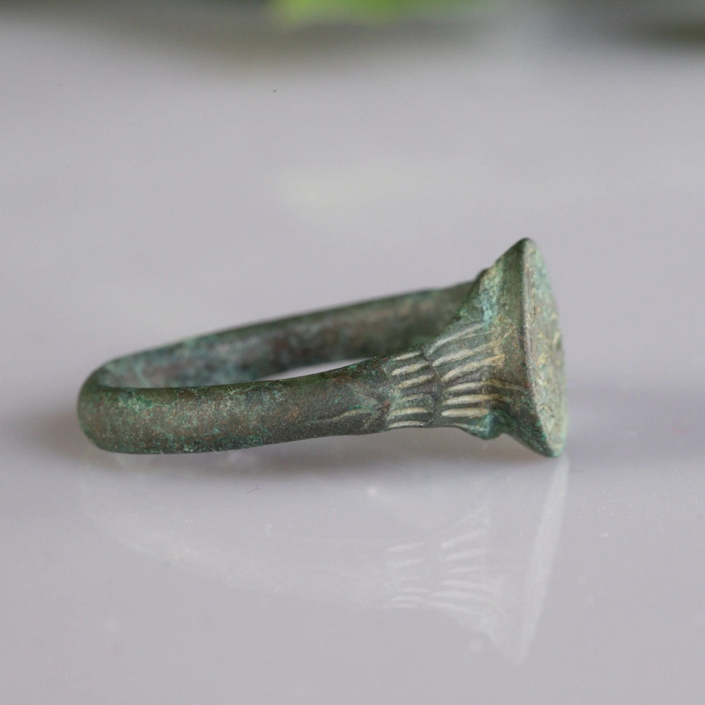 Medieval Bronze Ring with Quatrefoil Motif - “Laurentius” (12th–14th c. AD) – EU 59 / US 9 Aurora Antiqua