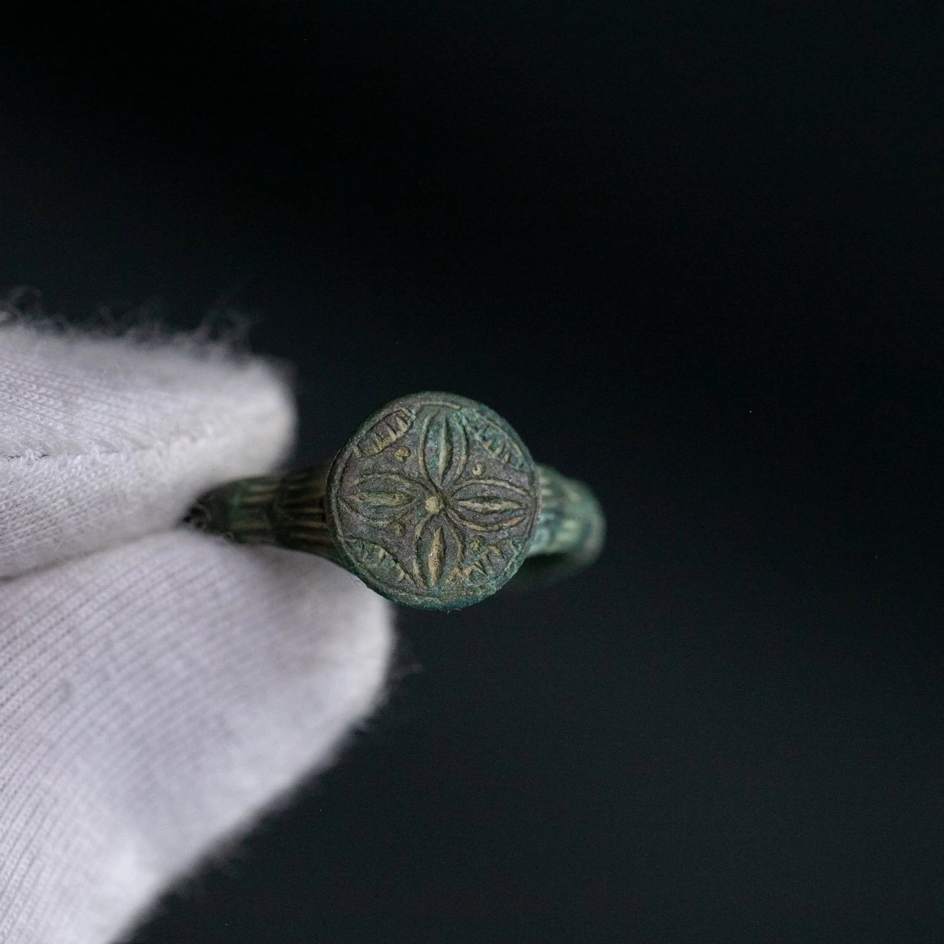 Medieval Bronze Ring with Quatrefoil Motif - “Laurentius” (12th–14th c. AD) – EU 59 / US 9 Aurora Antiqua