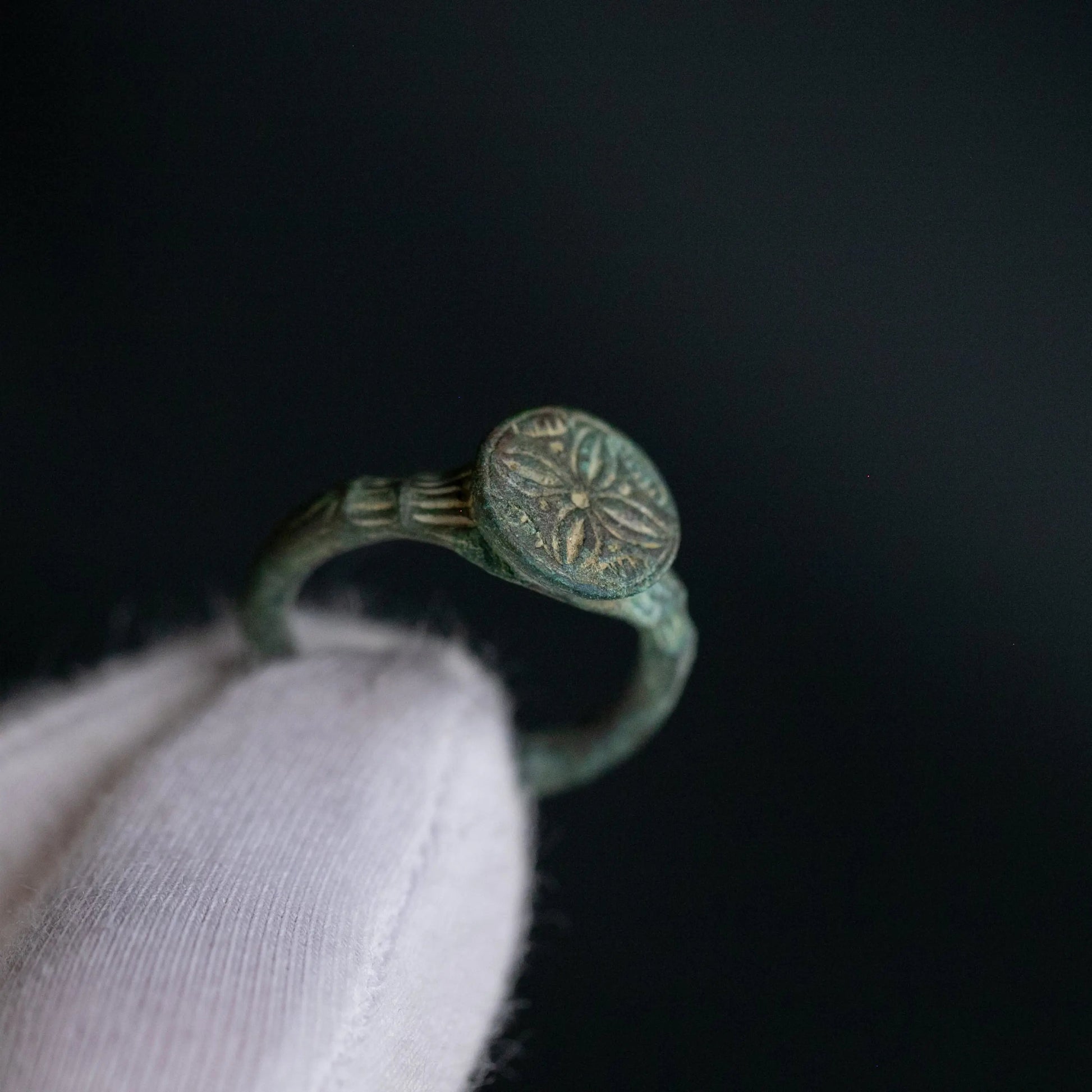 Medieval Bronze Ring with Quatrefoil Motif - “Laurentius” (12th–14th c. AD) – EU 59 / US 9 Aurora Antiqua