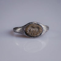 Roman Silver Ring with Cream Stone Intaglio of Horse – “Equitius” (1st–3rd c. AD) – EU 53.5 / US 6.75 Aurora Antiqua