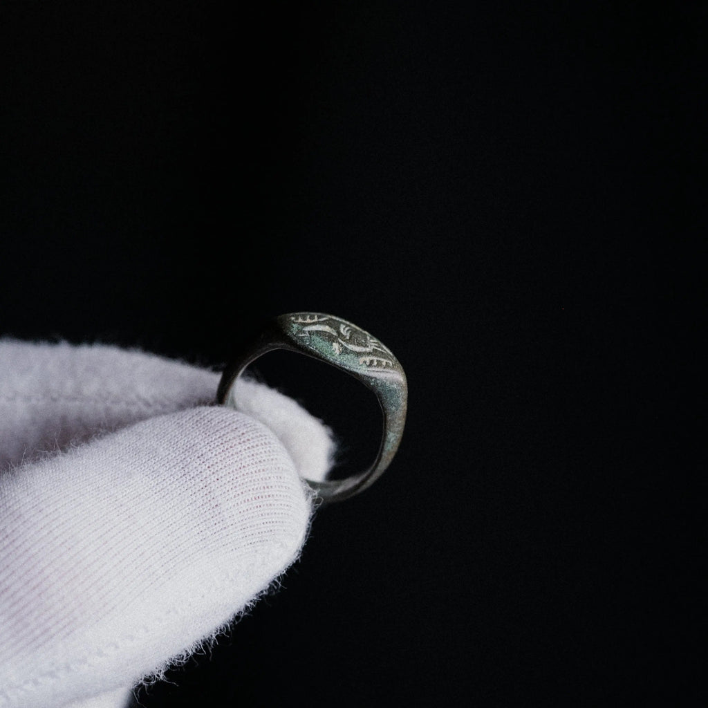 Medieval Bronze Ring with Rotational Geometric Motif – “Ulric” (9th–14th c. AD) – EU 54 / US 7 Aurora Antiqua