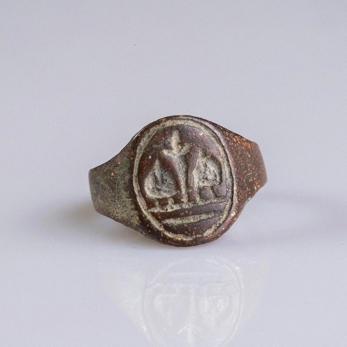 Medieval Bronze Seal Ring 'Laurinus' (14th-15th c. AD) EU 54/US 6.75