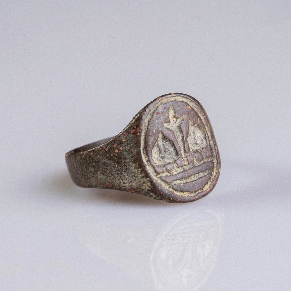 Medieval Bronze Seal Ring 'Laurinus' (14th-15th c. AD) EU 54/US 6.75