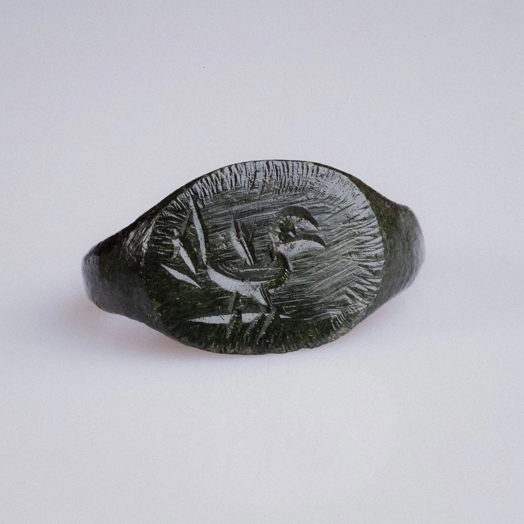 Medieval European Bronze Signet Ring with Bird Motif – “Eadric” (12th–15th c. AD) – EU 51 / US 5.75 Aurora Antiqua