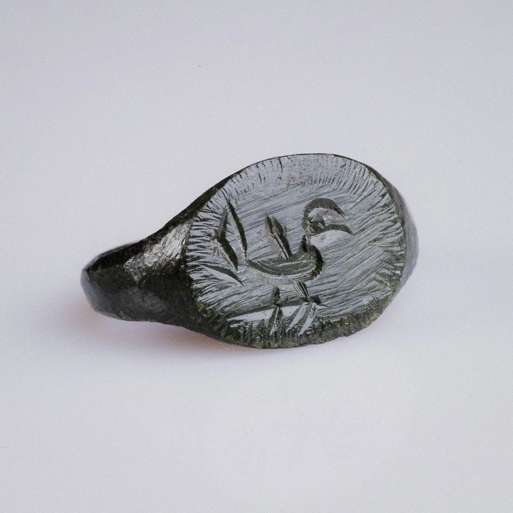 Medieval European Bronze Signet Ring with Bird Motif – “Eadric” (12th–15th c. AD) – EU 51 / US 5.75 Aurora Antiqua