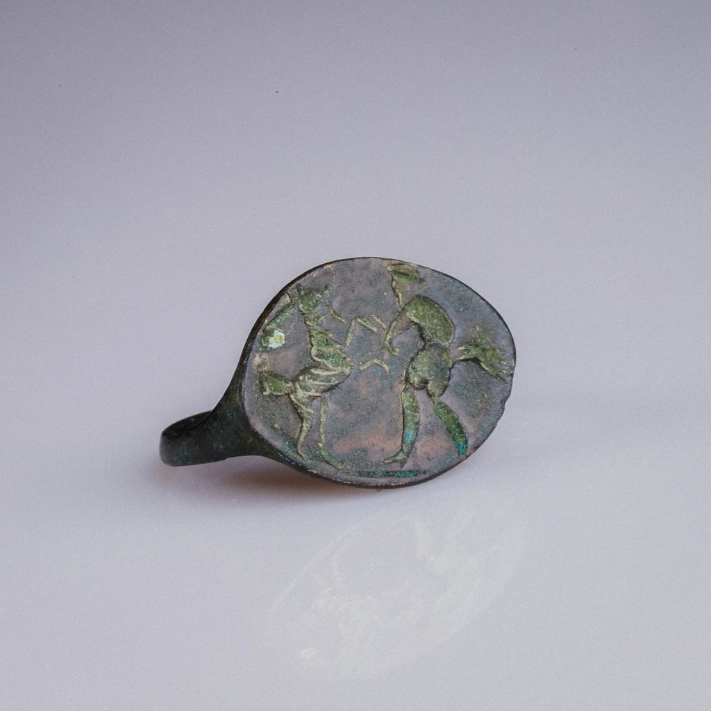 Roman Provincial Bronze Seal Ring with Horse and Figure – “Equus” (1st BCE–2nd CE) – EU 55 / US 7.25 Aurora Antiqua