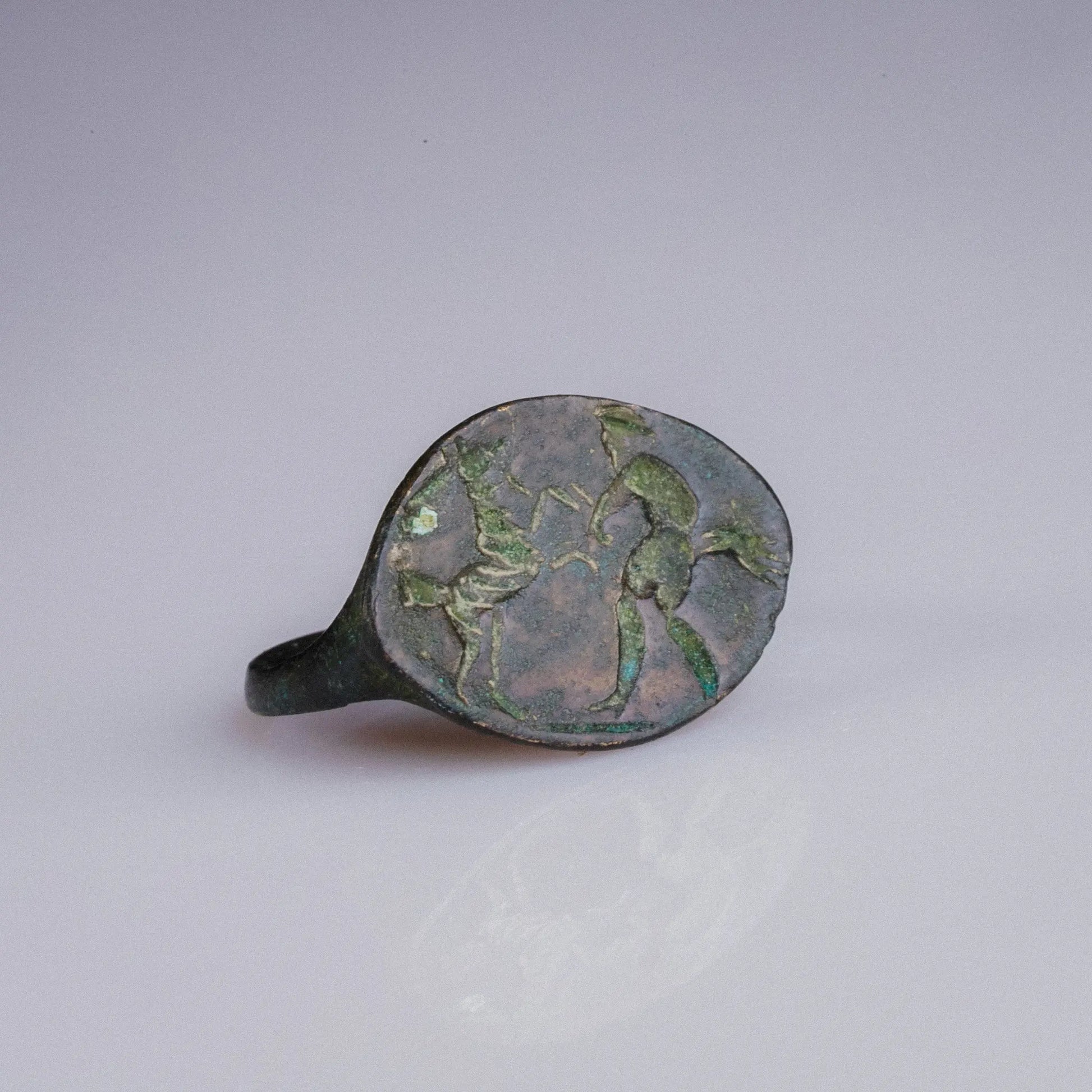 Roman Provincial Bronze Seal Ring with Horse and Figure – “Equus” (1st BCE–2nd CE) – EU 55 / US 7.25 Aurora Antiqua