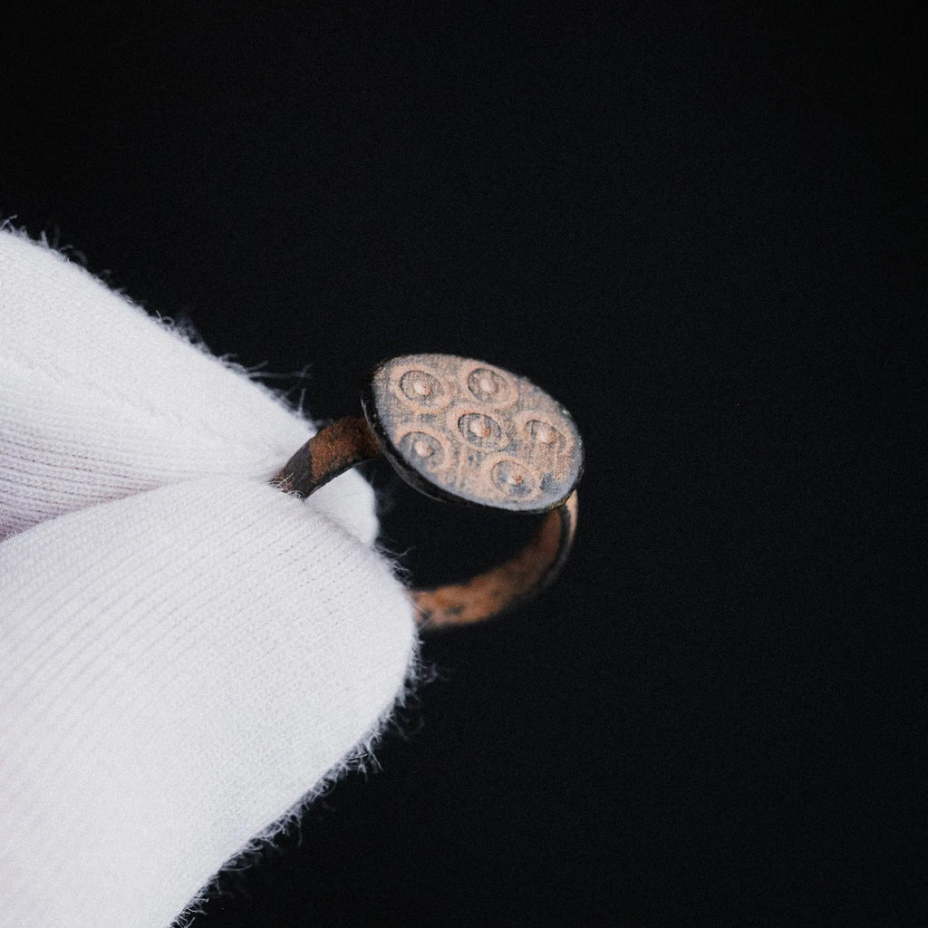 Late Roman Bronze Signet Ring with Punch Dot Motif – “Vigil” (3rd–5th CE) – EU 49 / US 5 Aurora Antiqua