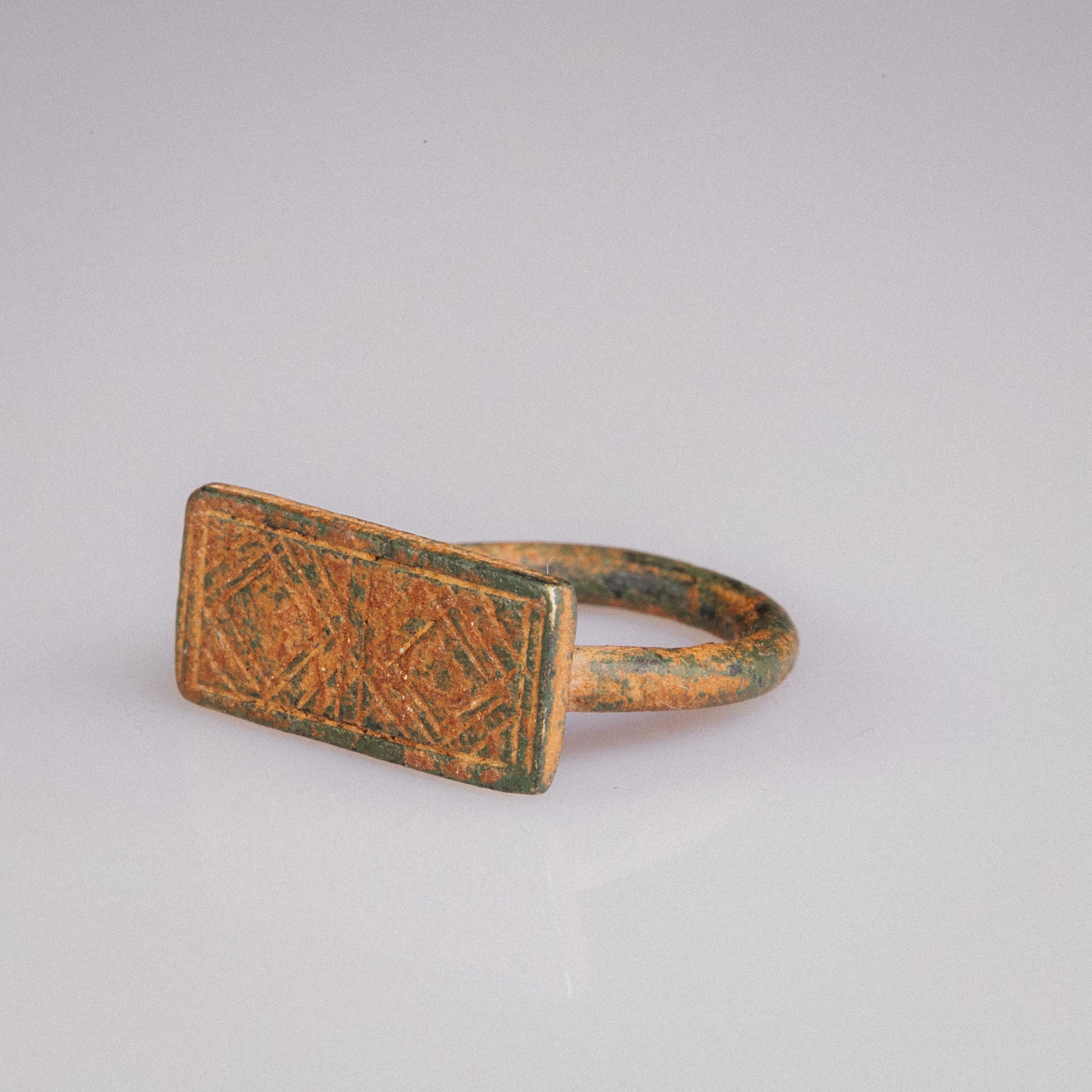 Medieval Bronze Military Seal Ring with Geometric Bezel – “Fortis” (11th–13th CE) – EU 57 / US 8