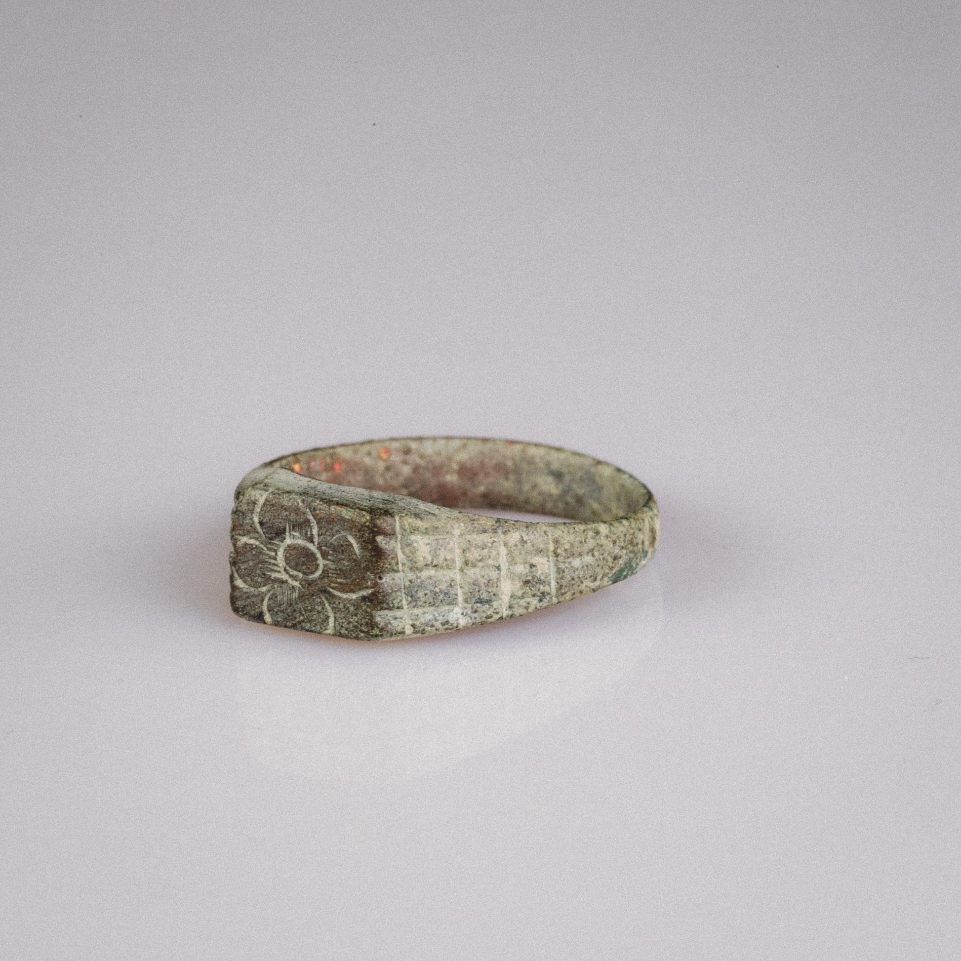 Medieval Bronze Flower Seal Ring – “Florinus” (11th–13th CE) – EU 56 / US 7.75