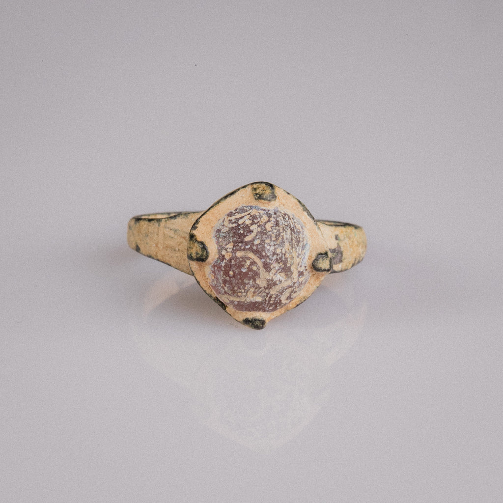 Late Roman to Early Medieval Bronze Ring with Red Glass Cabochon – “Rubellus” (4th–10th CE) – EU 50 / US 5.25