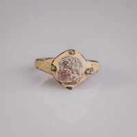 Late Roman to Early Medieval Bronze Ring with Red Glass Cabochon – 'Rubellus' (4th–10th CE) — view 2
