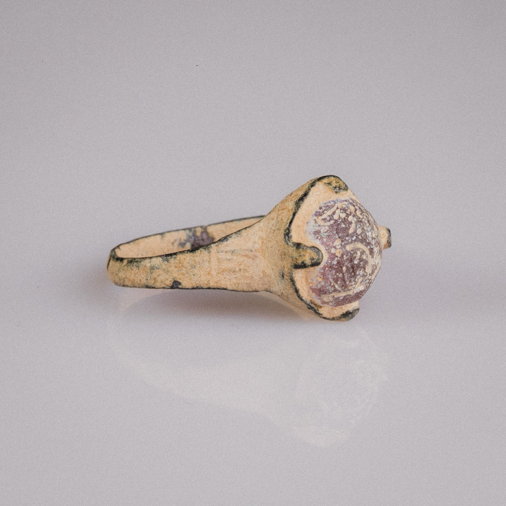 Late Roman to Early Medieval Bronze Ring with Red Glass Cabochon – “Rubellus” (4th–10th CE) – EU 50 / US 5.25