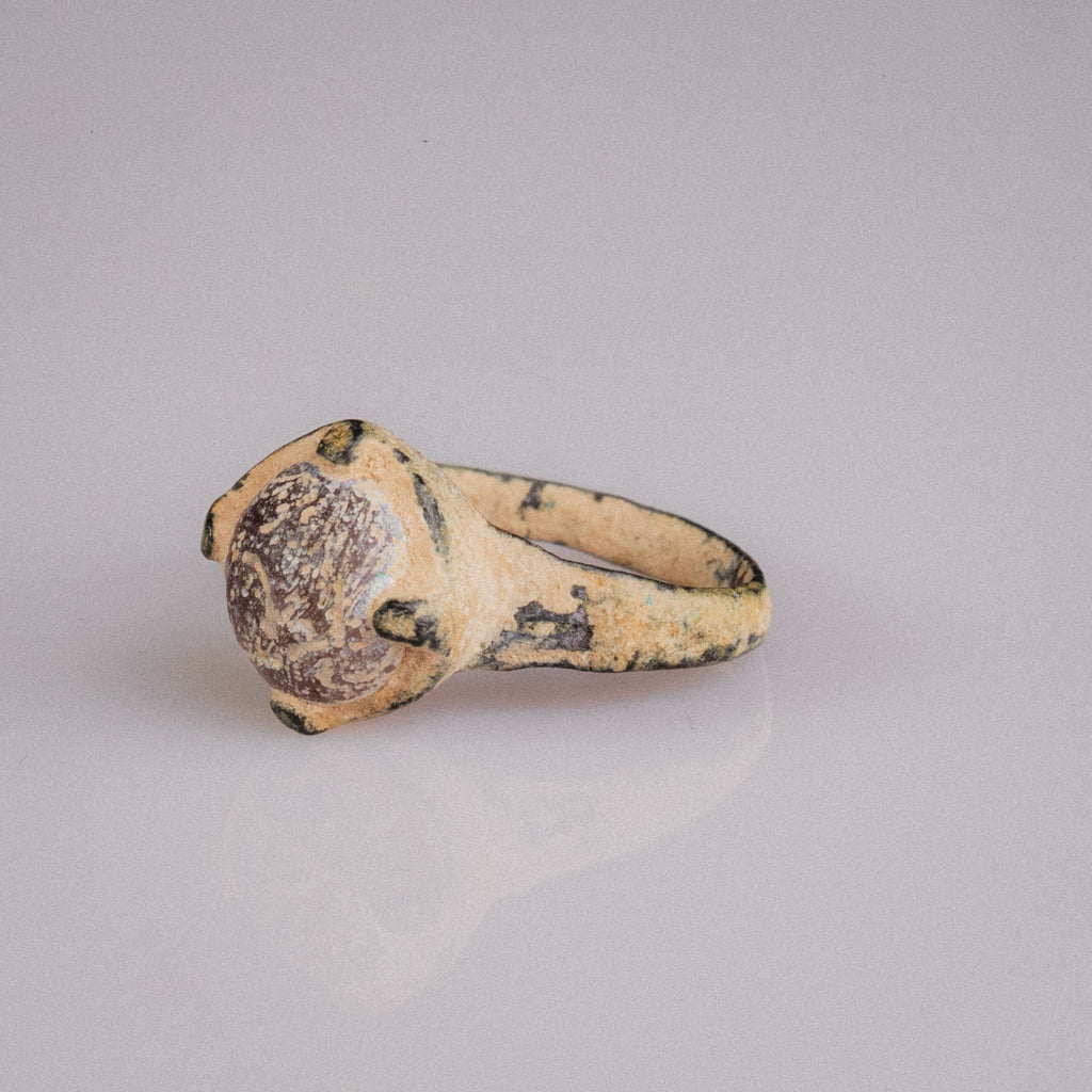 Late Roman to Early Medieval Bronze Ring with Red Glass Cabochon – “Rubellus” (4th–10th CE) – EU 50 / US 5.25