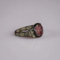 Medieval Bronze Ring with Red Glass Cabochon – 'Carminis' (9th–14th CE) — view 2