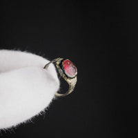 Medieval Bronze Ring with Red Glass Cabochon – 'Carminis' (9th–14th CE)