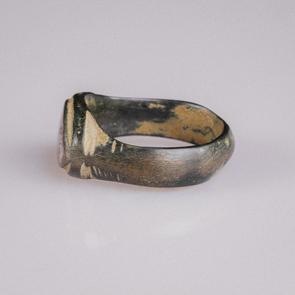 Medieval Bronze Geometric Signet Ring – “Radiatus” – Semi Restored (9th–13th CE) – EU 56 / US 7.75