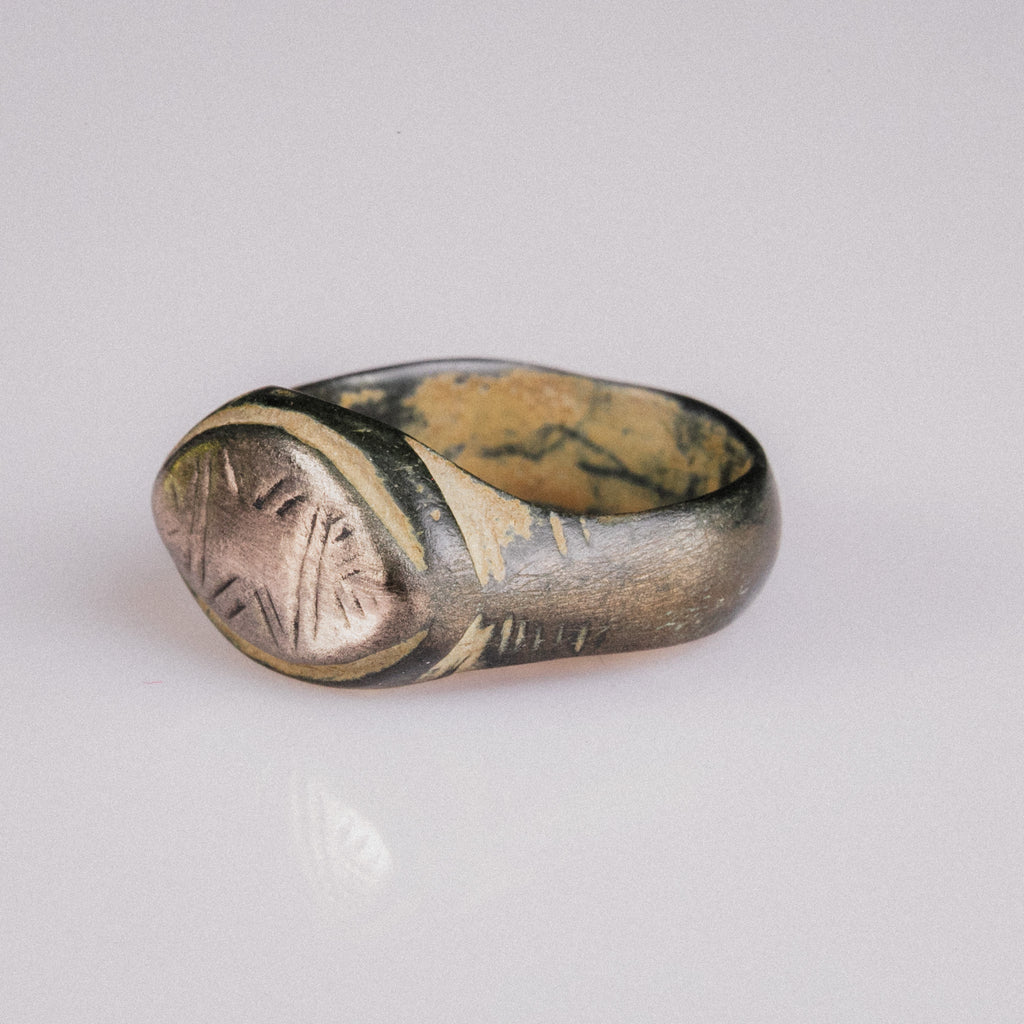 Medieval Bronze Geometric Signet Ring – “Radiatus” – Semi Restored (9th–13th CE) – EU 56 / US 7.75