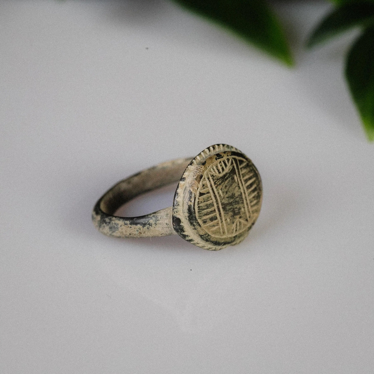 Early Medieval Bronze Ring 'Aegis' (9th-12th c. CE) EU 51/US 6