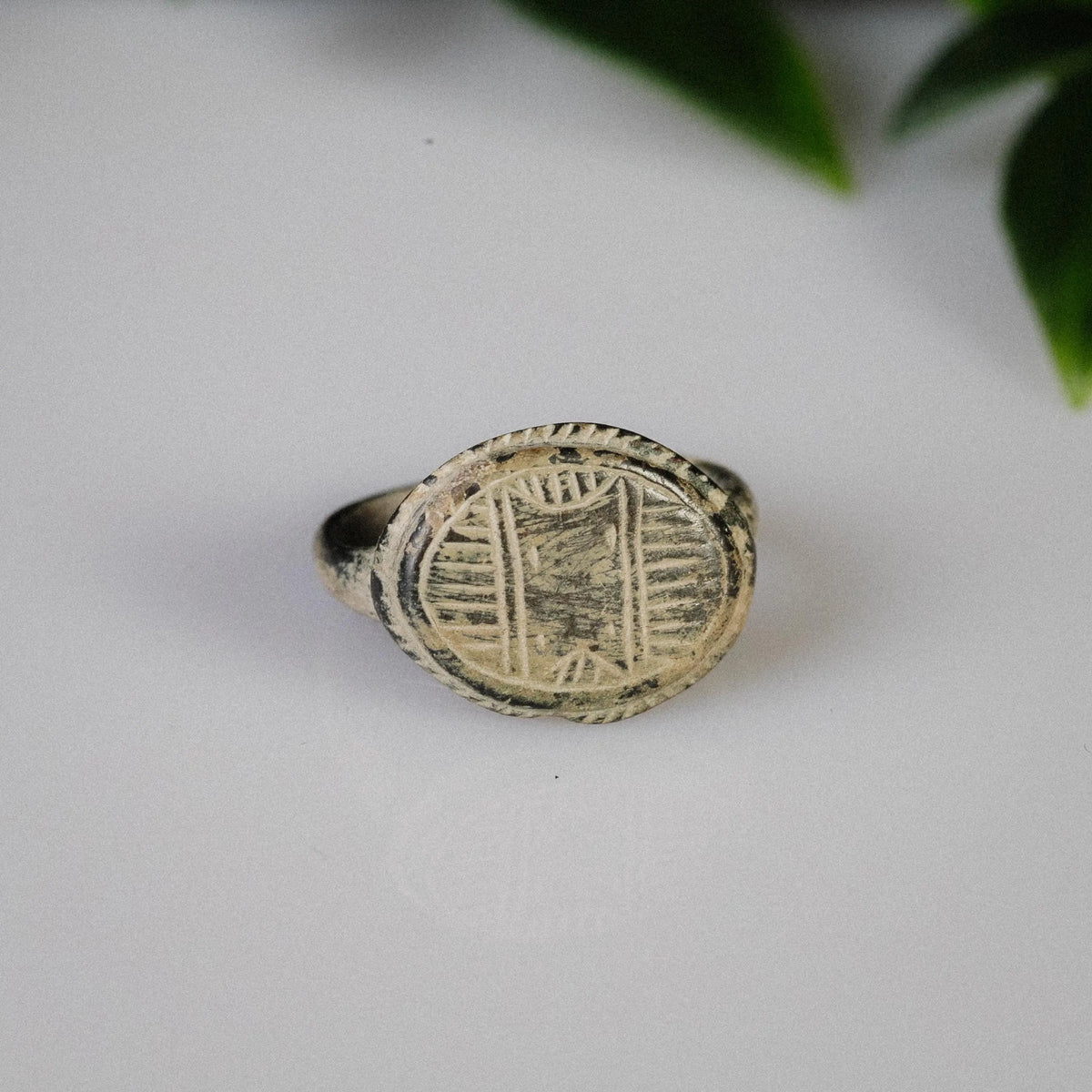 Early Medieval Bronze Ring 'Aegis' (9th-12th c. CE) EU 51/US 6