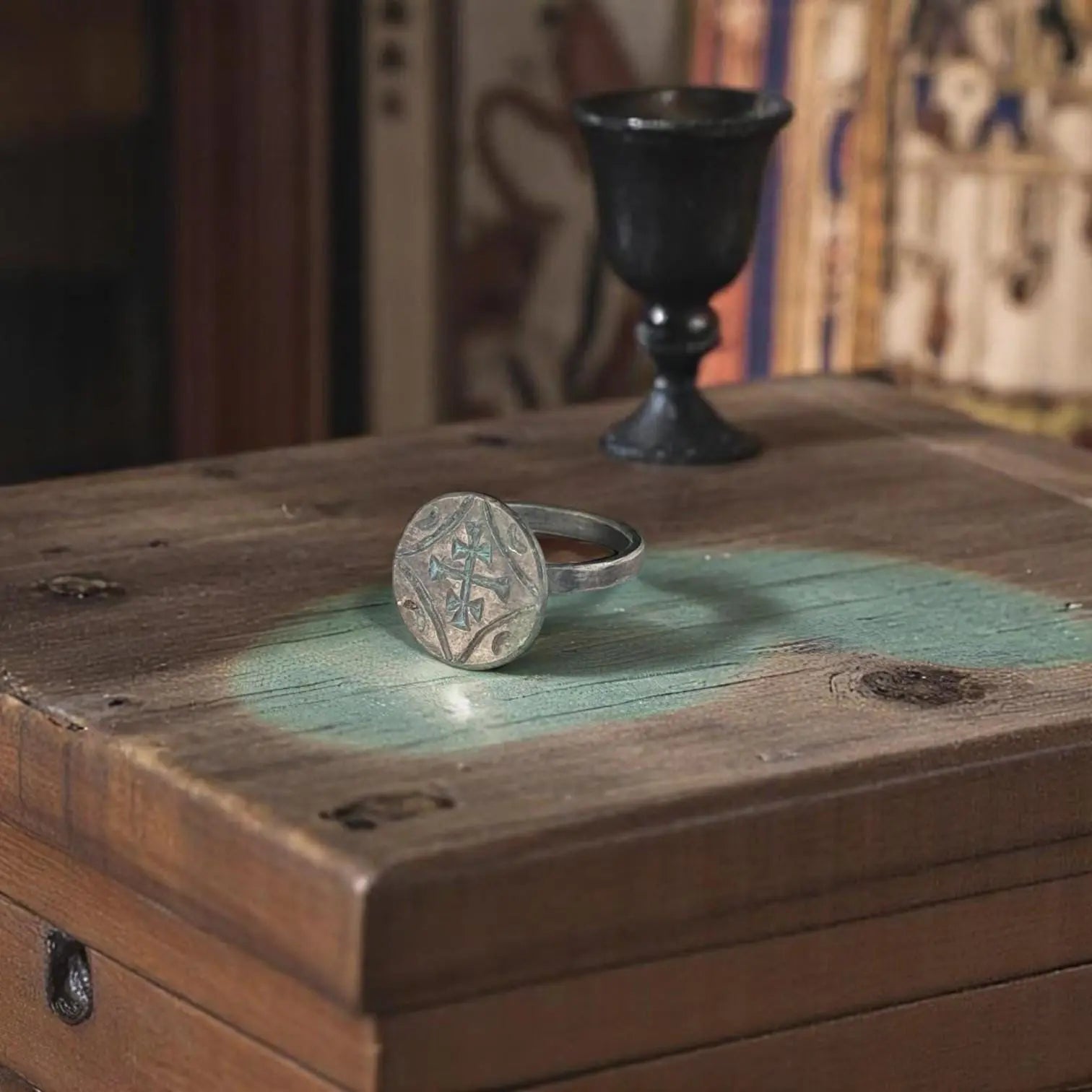 'Equitus' - Medieval Silver Crusader Signet Ring (9th–11th C. CE) EU 48 / US 4,5 Aurora Antiqua
