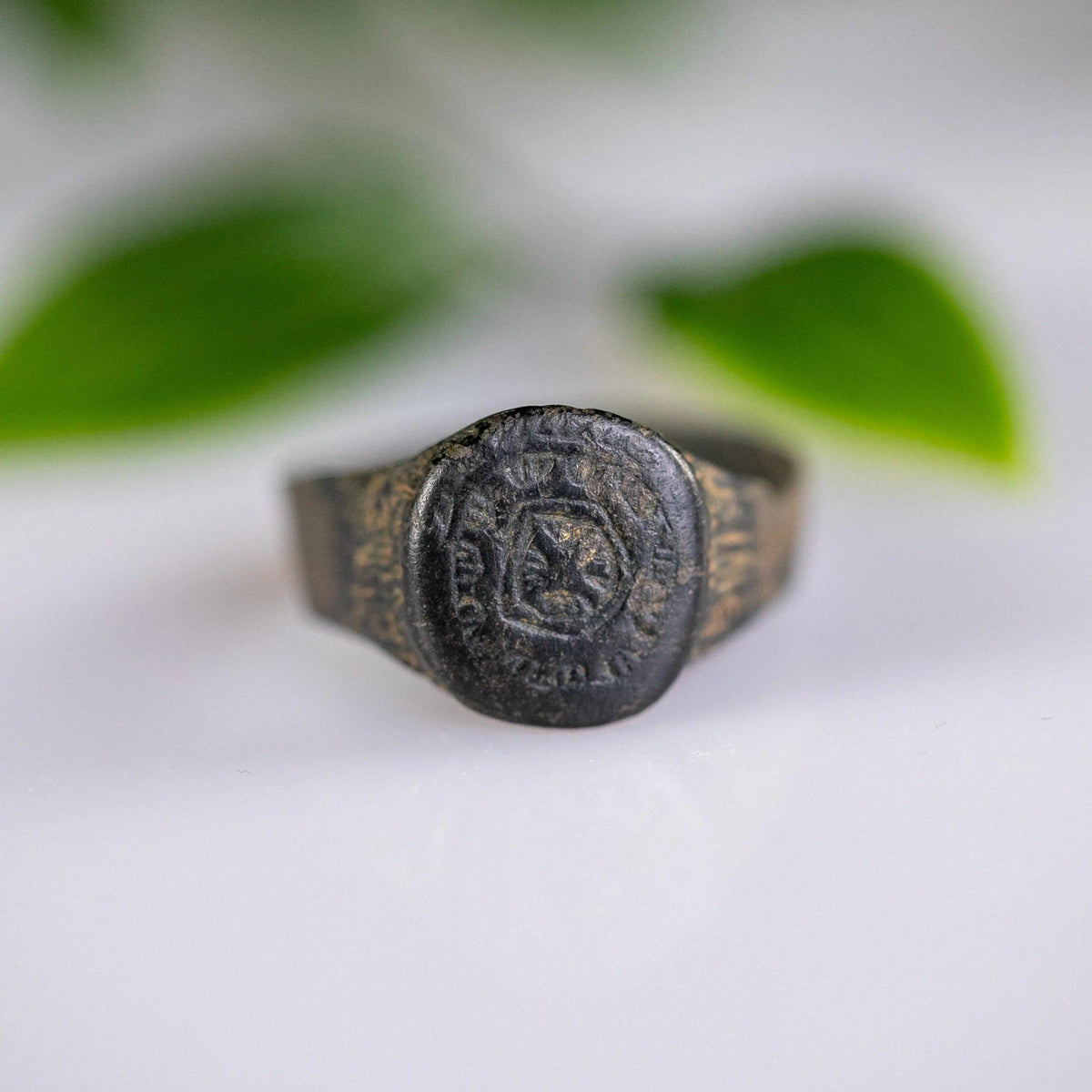 Medieval Bronze Signet Ring 'Henricus' (14th-17th c. CE) EU 61/US 9.5