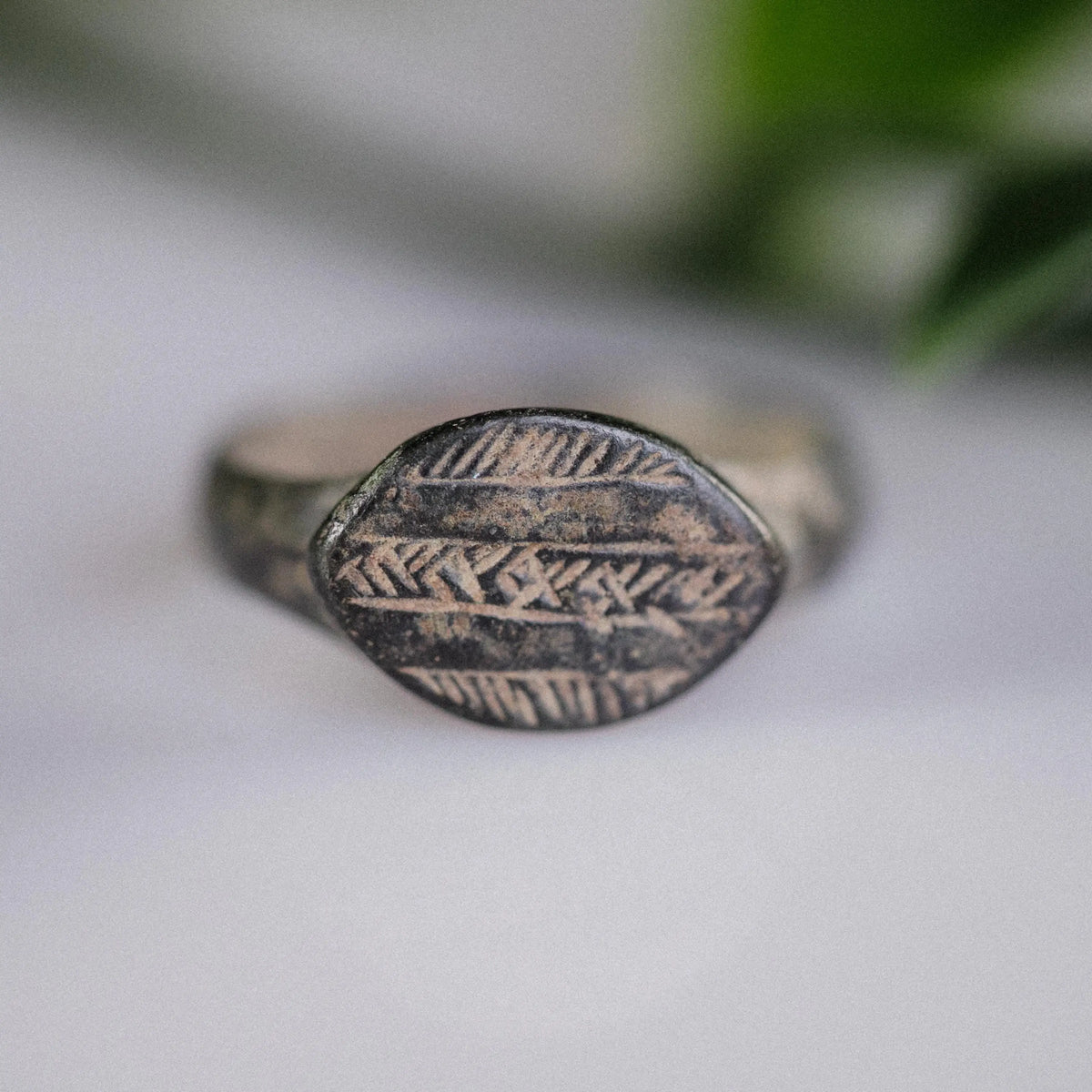 Medieval Bronze Signet Ring 'Tessarion' (10th-13th c. CE) EU 54/US 7