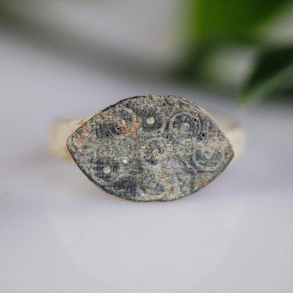 Medieval Bronze Ring 'Oval of Benoit' (12th-15th c. CE) EU 54/US 7