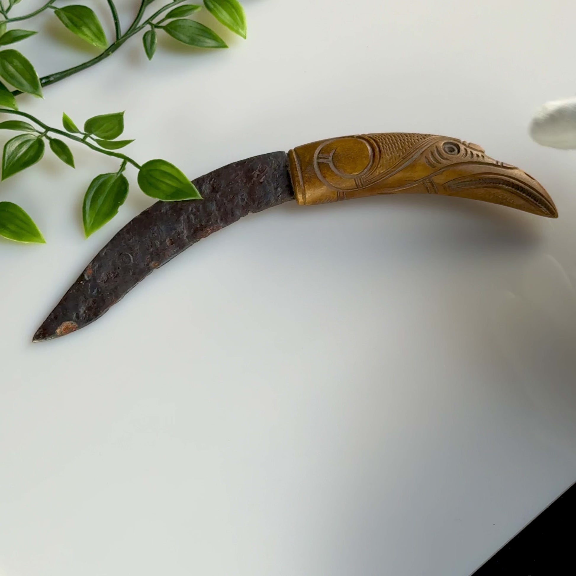 'Gunnar' Viking Iron Knife with Replica Raven-Head Bone Handle (9th–10th C. CE)
